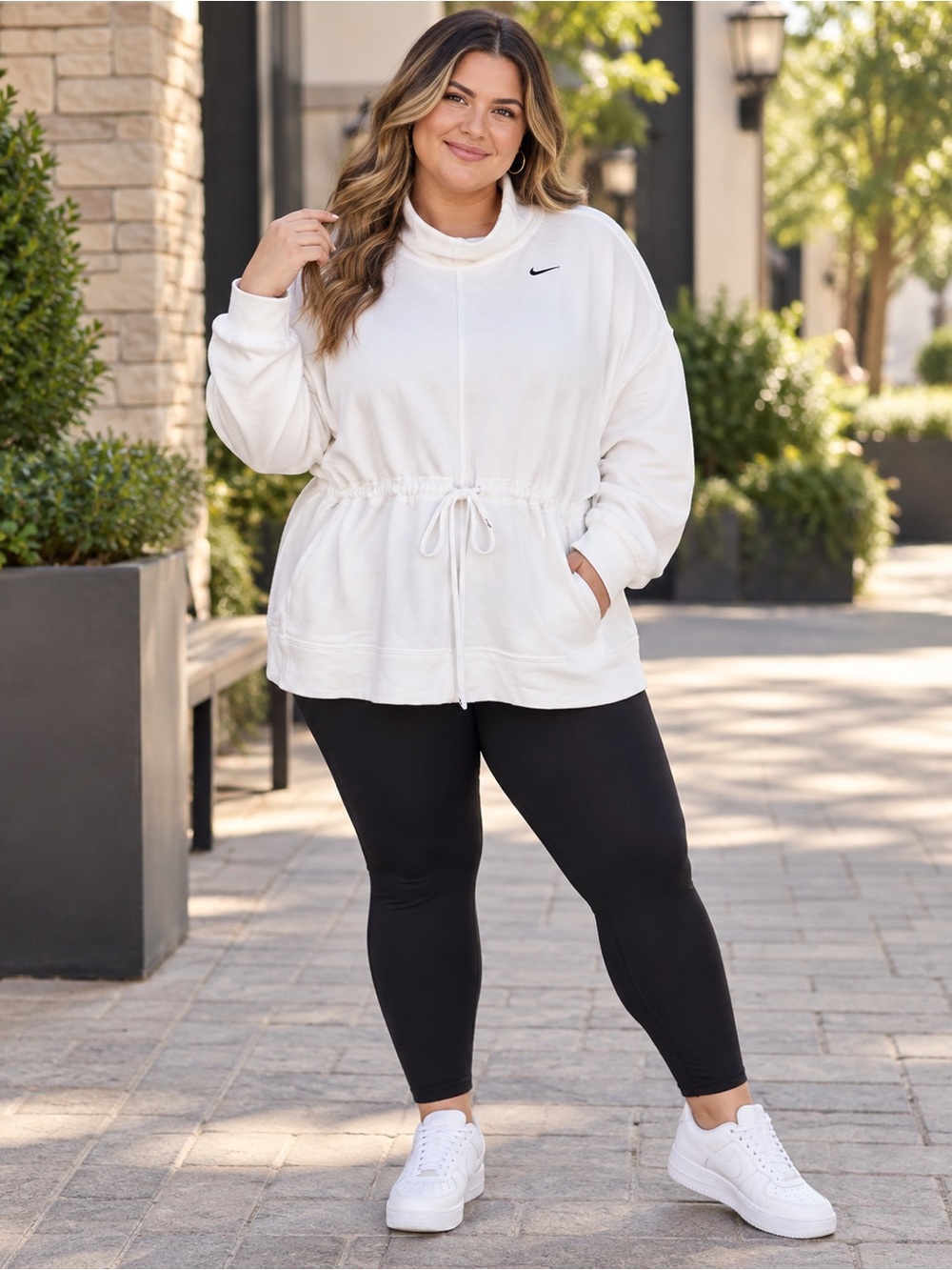 Nike White Funnel Neck Drawstring Sweatshirt 3X